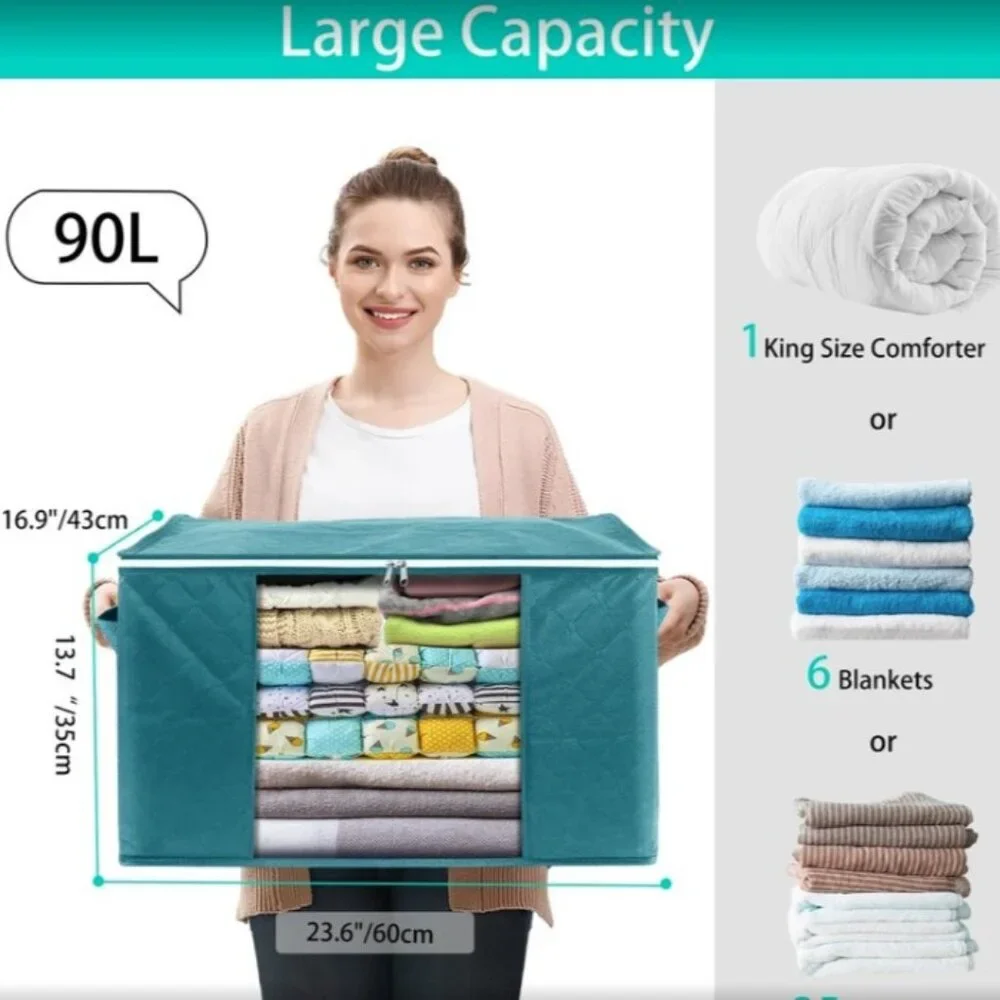 UNDER THE BED TEAL LARGE FOLDABLE STORAGE BAGS CLOTHING BEDDING CLOSET ORGANIZER